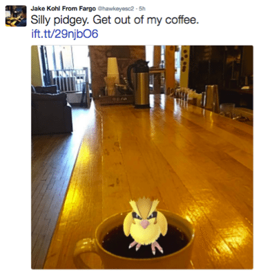 Pidgey Pokemon inside a coffee mup